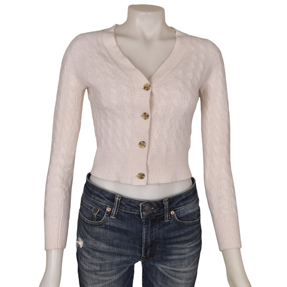 J. Crew Cashmere Cable Knit Cardigan Sweater Cream V-Neck Size Small